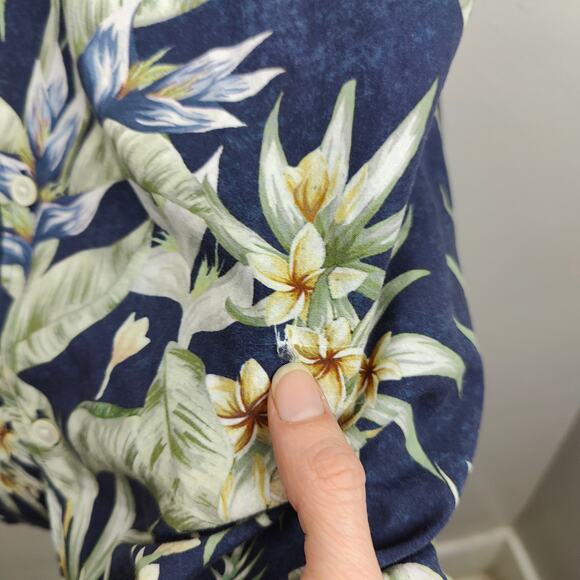 Zara Button Up Shirt Mens Medium Blue Floral Tropical Hawaiian Cotton Beach - Picture 5 of 8